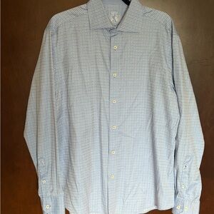 Bugatchi Shaped Fit Blue Pattern Dress Shirt Lightweight Cotton Mens Sz LT